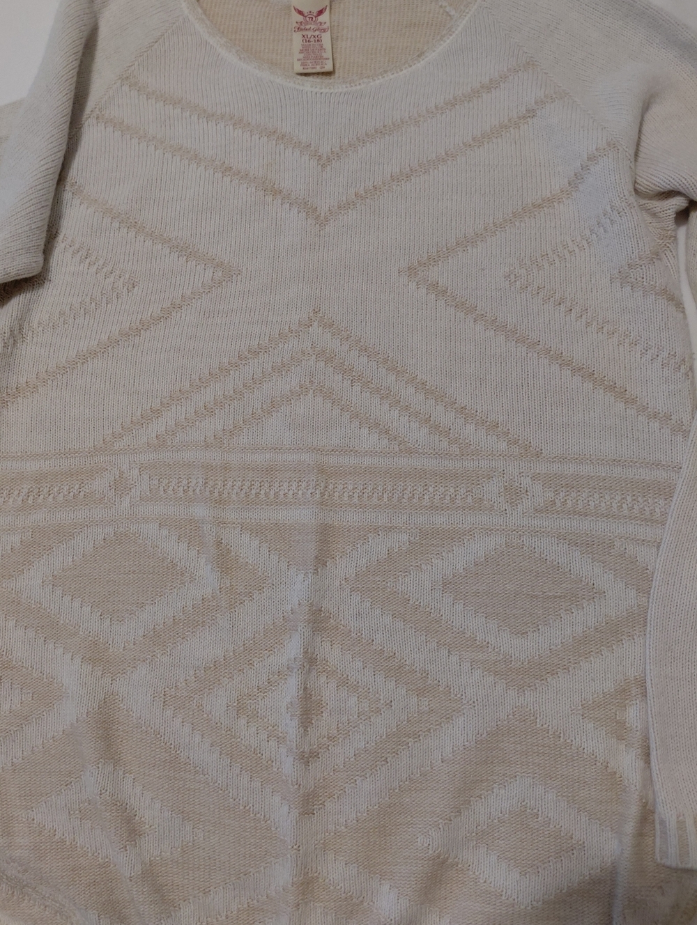 Faded Glory Cream Geometric Knit Crewneck Sweater